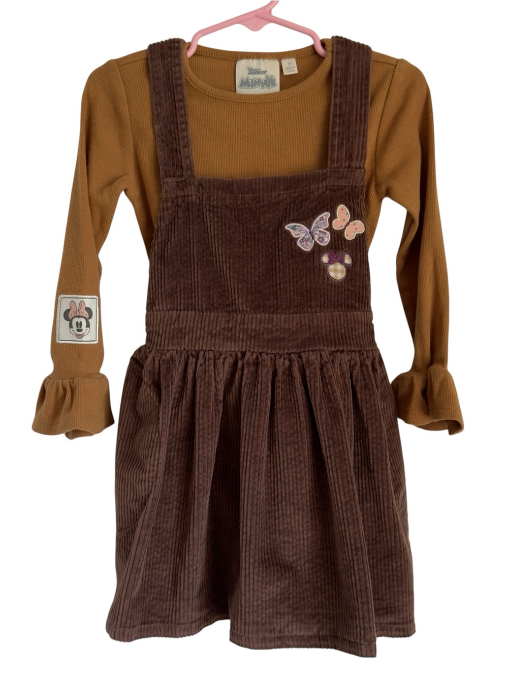 Disney Junior Minnie Mouse 2-Piece Corduroy Pinafore Jumper Dress and Top Set 3T